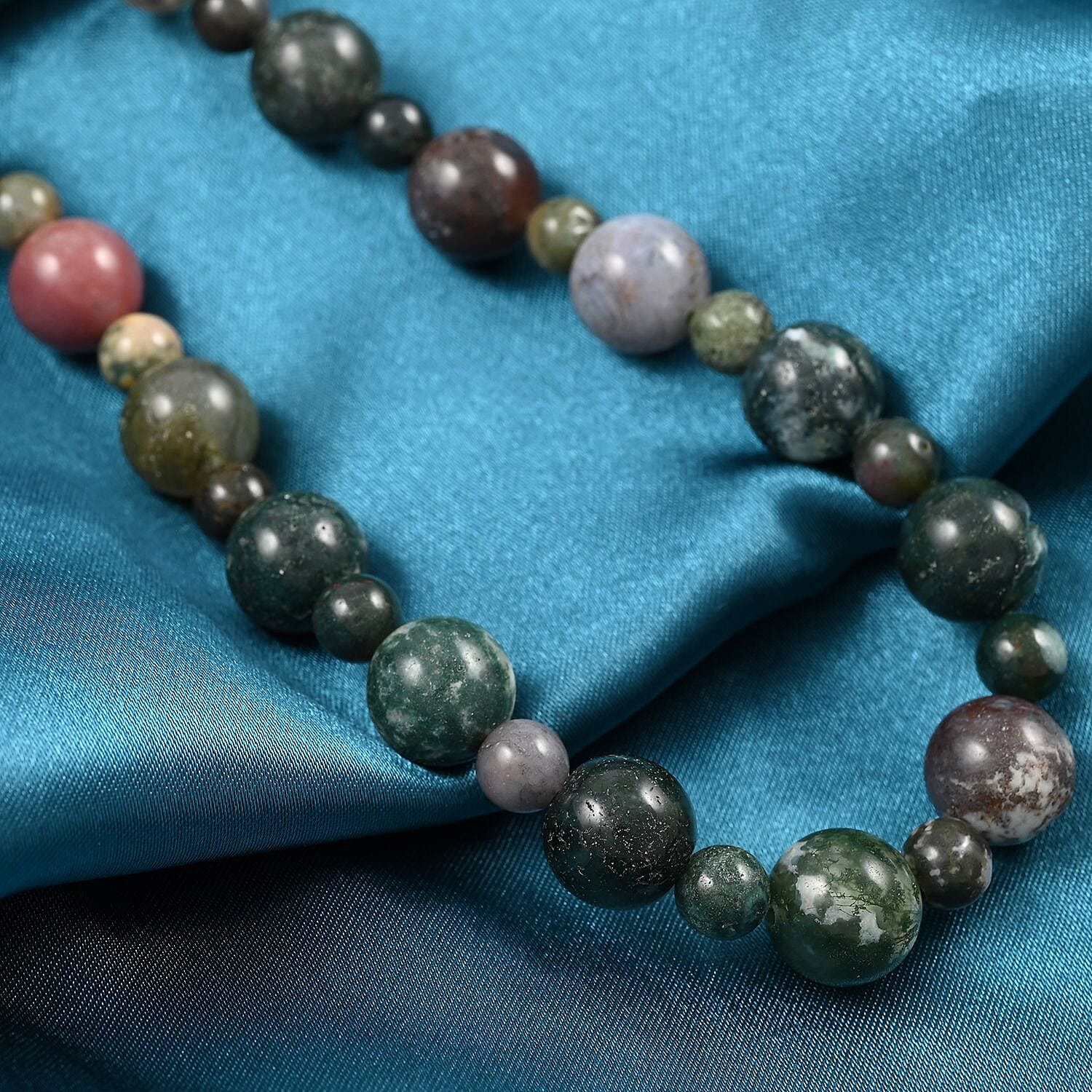 Multi Jasper Beaded Necklace (18-20 Inches) in Rhodium Over Stainless Steel 168.00 ctw | Tarnish-Free, Waterproof, Sweat Proof Jewelry