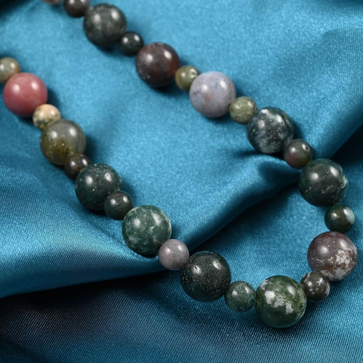 Multi Jasper Beaded Necklace (18-20 Inches) in Rhodium Over Stainless Steel 168.00 ctw | Tarnish-Free, Waterproof, Sweat Proof Jewelry image number 1