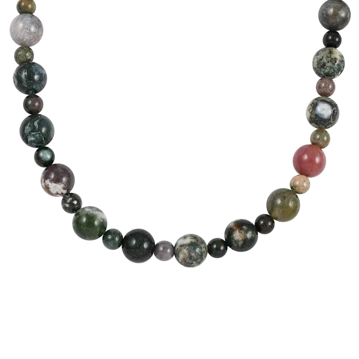 Multi Jasper Beaded Necklace (18-20 Inches) in Rhodium Over Stainless Steel 168.00 ctw | Tarnish-Free, Waterproof, Sweat Proof Jewelry image number 2