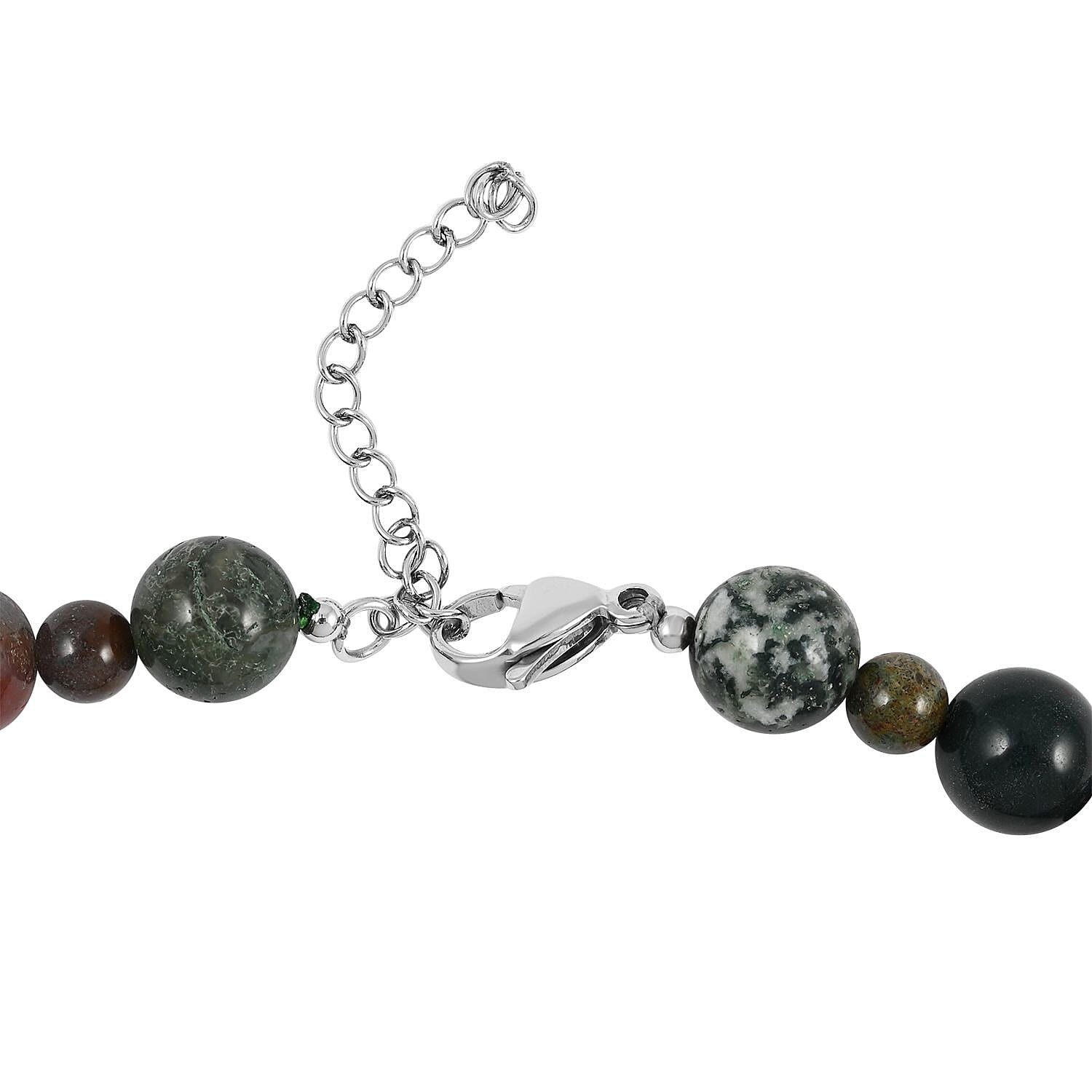 Multi Jasper Beaded Necklace (18-20 Inches) in Rhodium Over Stainless Steel 168.00 ctw | Tarnish-Free, Waterproof, Sweat Proof Jewelry