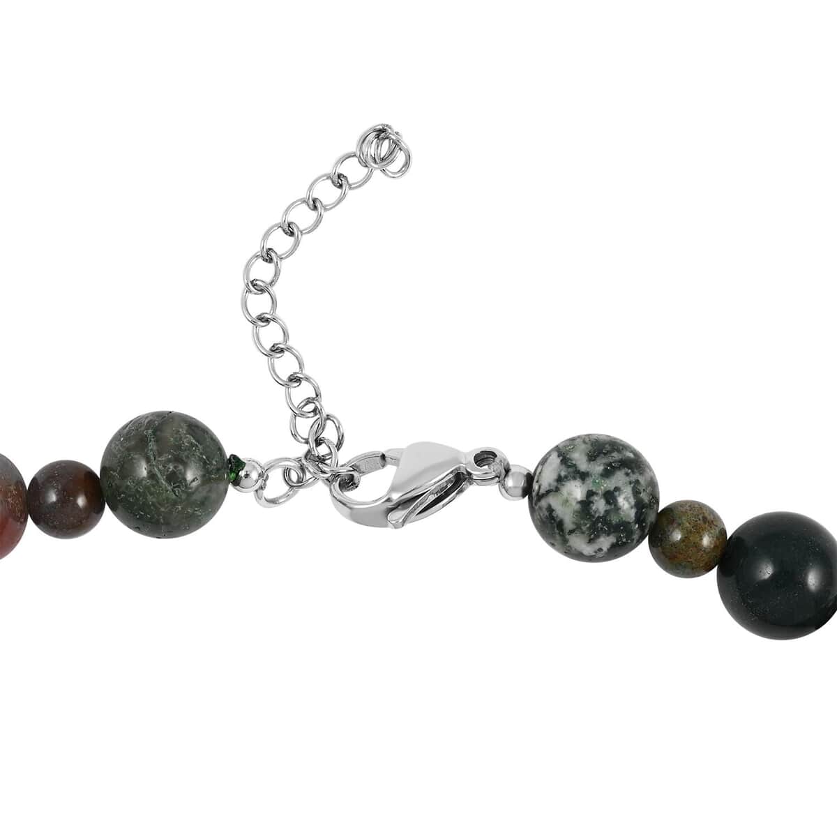 Multi Jasper Beaded Necklace (18-20 Inches) in Rhodium Over Stainless Steel 168.00 ctw | Tarnish-Free, Waterproof, Sweat Proof Jewelry image number 3