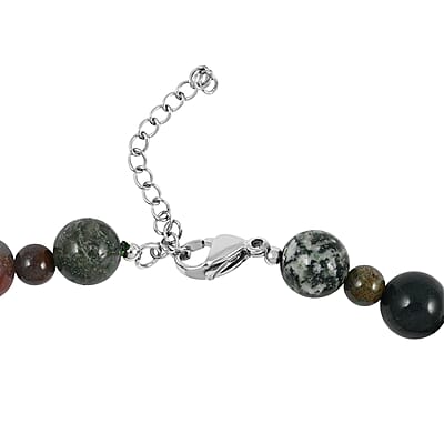 Multi Jasper Beaded Necklace (18-20 Inches) in Rhodium Over Stainless Steel 168.00 ctw | Tarnish-Free, Waterproof, Sweat Proof Jewelry