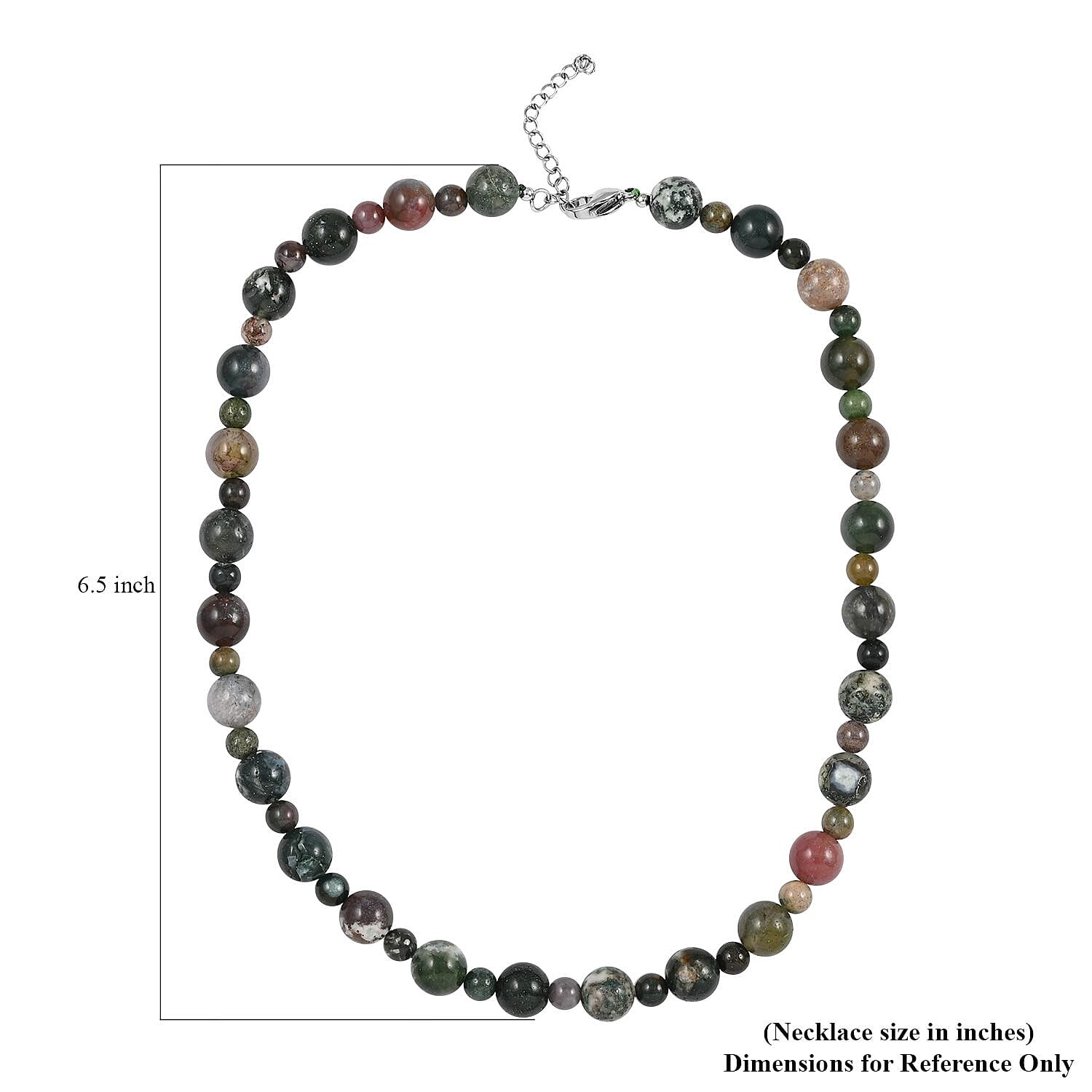 Multi Jasper Beaded Necklace (18-20 Inches) in Rhodium Over Stainless Steel 168.00 ctw | Tarnish-Free, Waterproof, Sweat Proof Jewelry