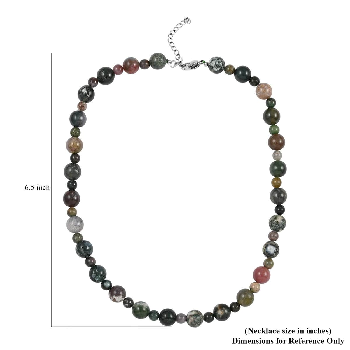 Multi Jasper Beaded Necklace (18-20 Inches) in Rhodium Over Stainless Steel 168.00 ctw | Tarnish-Free, Waterproof, Sweat Proof Jewelry image number 4