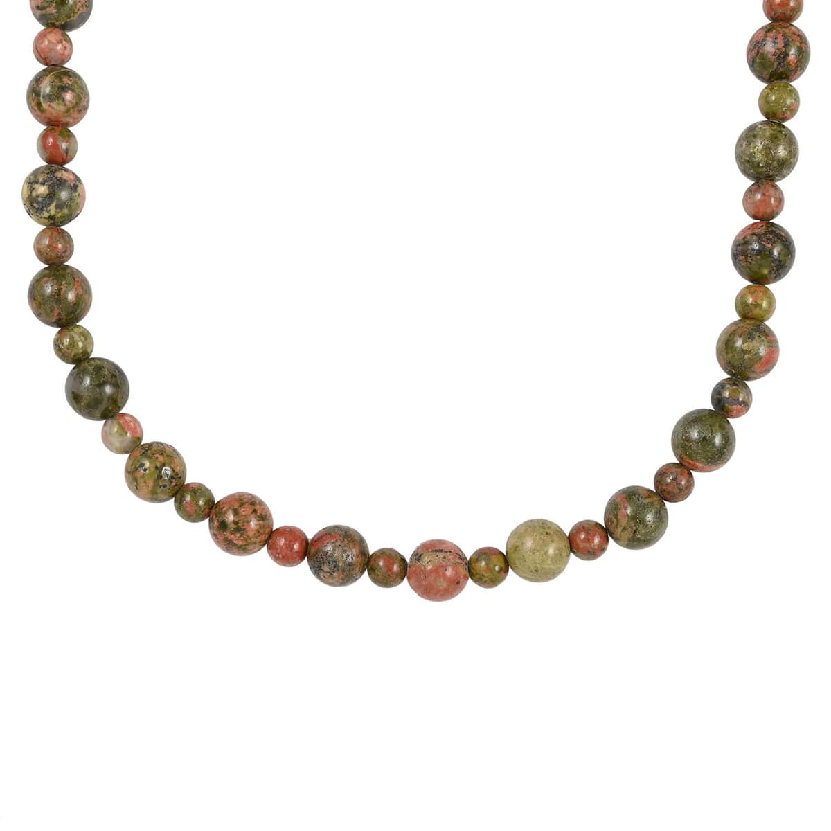 Unakite 168.00 ctw Beaded Necklace in Rhodium Over Stainless Steel 18-20 Inches | Tarnish-Free, Waterproof, Sweat Proof Jewelry image number 2