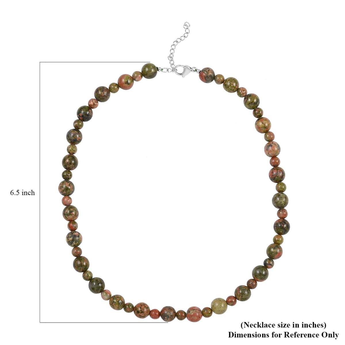 Unakite 168.00 ctw Beaded Necklace in Rhodium Over Stainless Steel 18-20 Inches | Tarnish-Free, Waterproof, Sweat Proof Jewelry image number 4