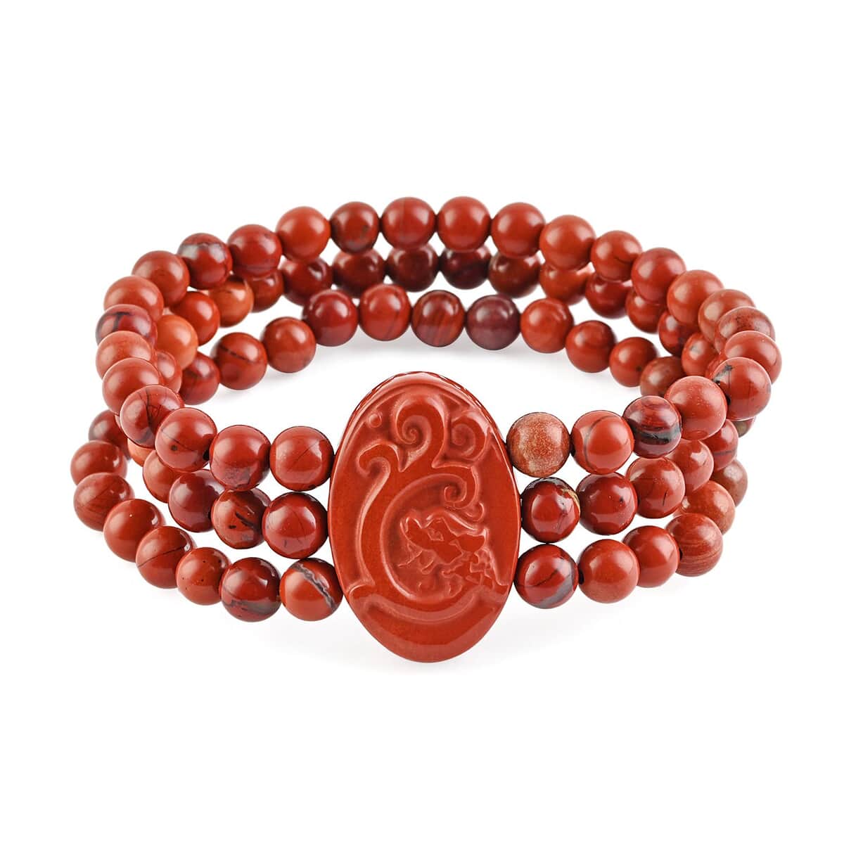Red Jasper Stretch Beaded Bracelet| Carved Dragon Bracelet| Multi Strand Beaded Jewelry For Women image number 0