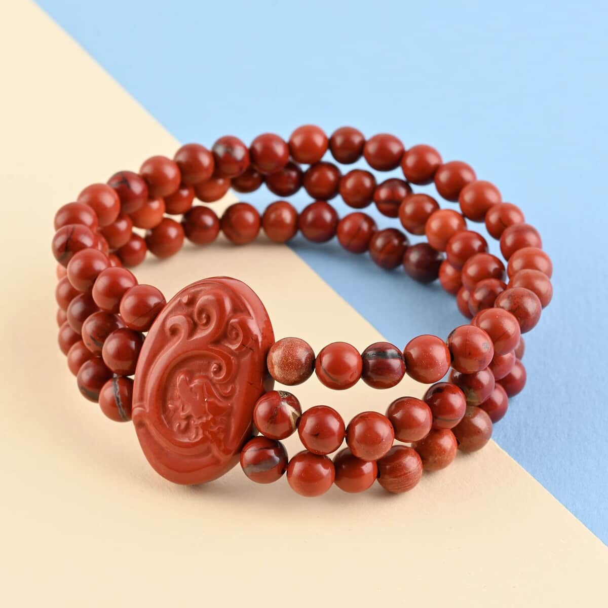 Red Jasper Stretch Beaded Bracelet| Carved Dragon Bracelet| Multi Strand Beaded Jewelry For Women image number 1