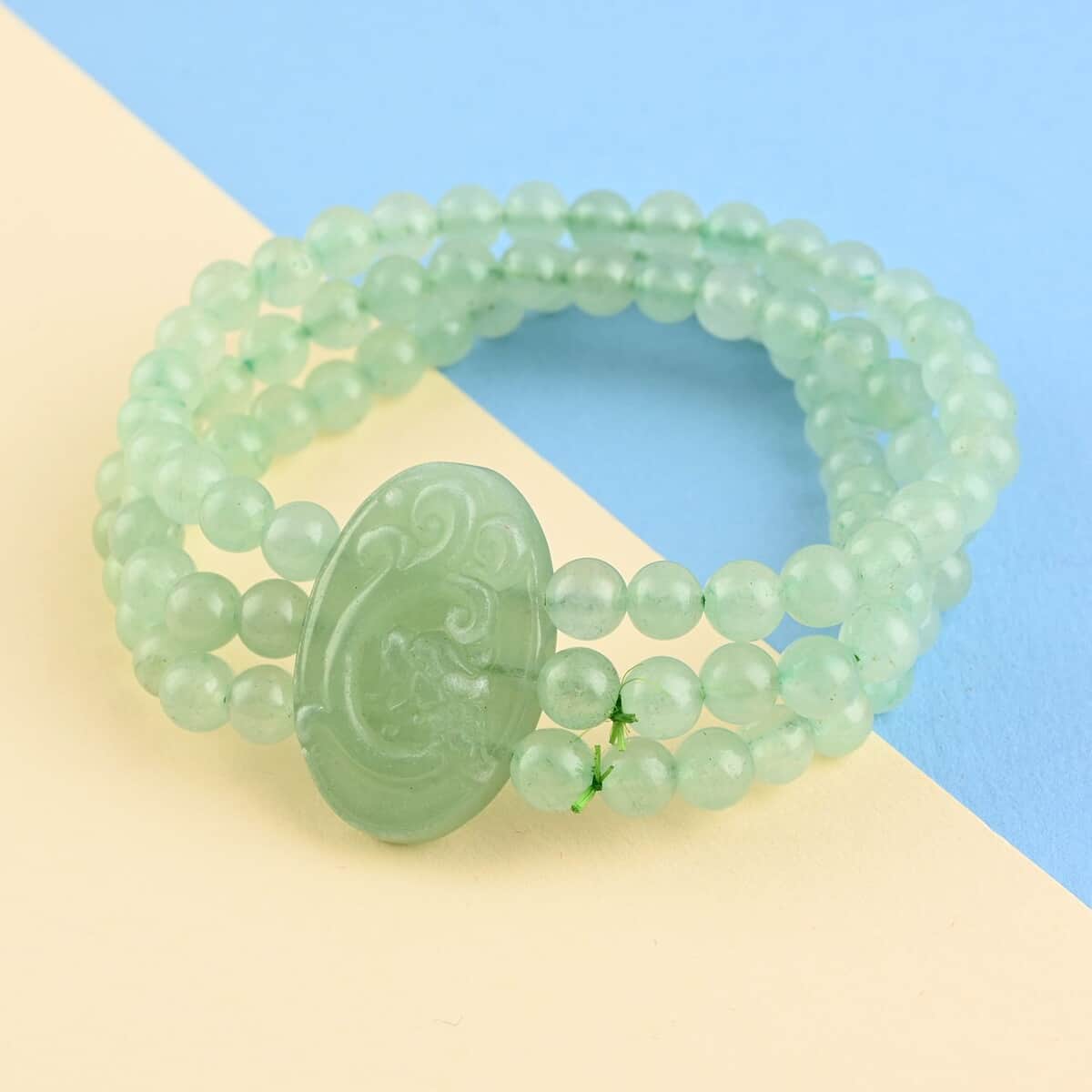Green Aventurine Stretch Beaded Bracelet| Carved Dragon Bracelet| Multi Strand Beaded Jewelry For Women 165.00 ctw image number 1