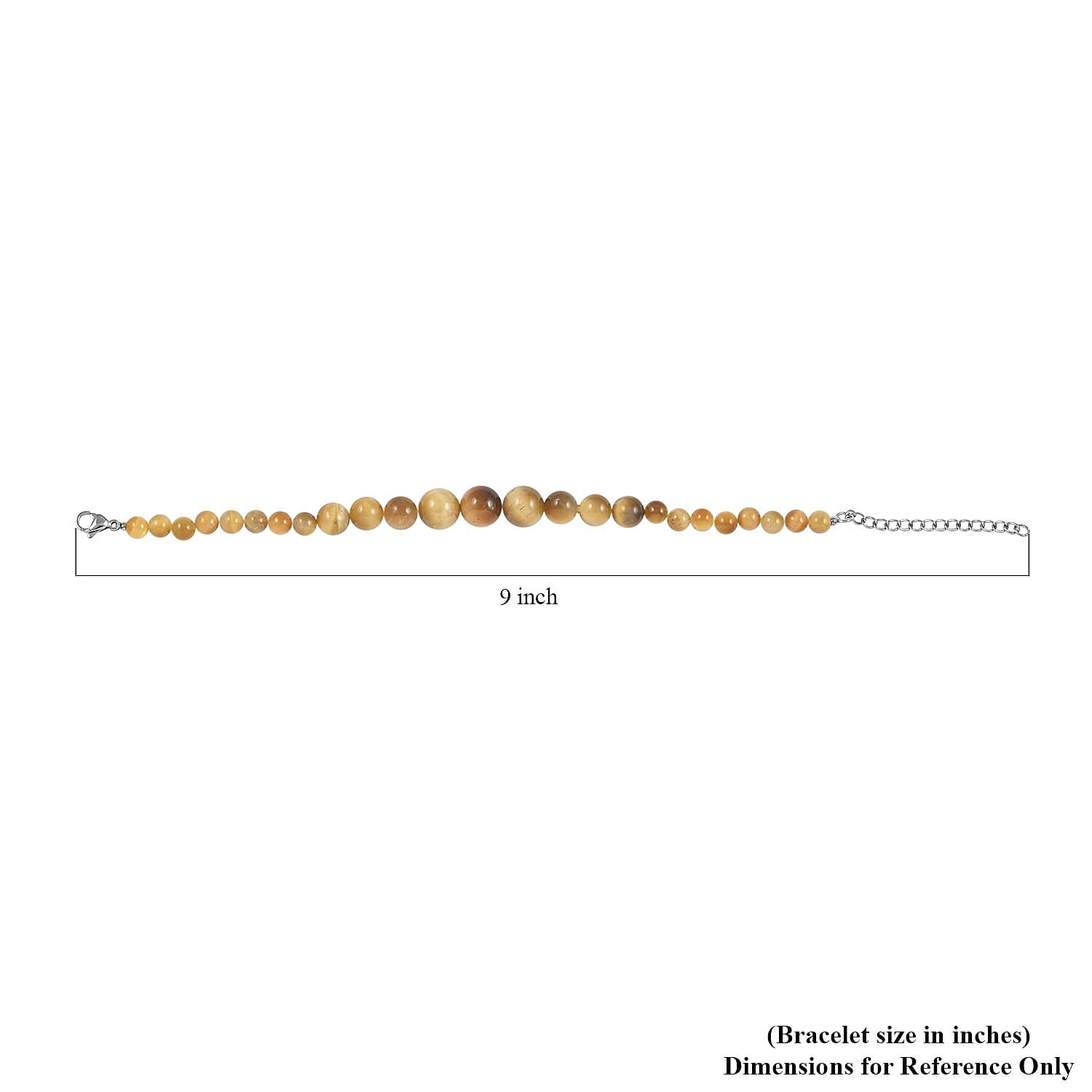Tiger's Eye Beaded Bracelet in Rhodium Over Stainless Steel (7-9In) 72.00 ctw