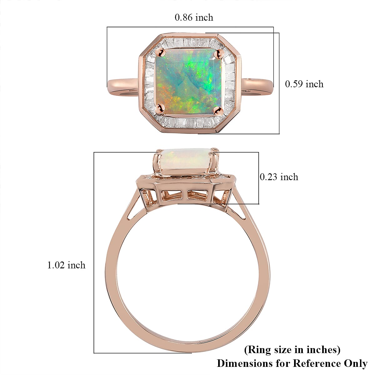 Asscher Cut Premium Ethiopian Welo Opal and Diamond Ring in Vermeil Rose Gold Over Sterling Silver (Size 7.0) 1.65 ctw image number 5