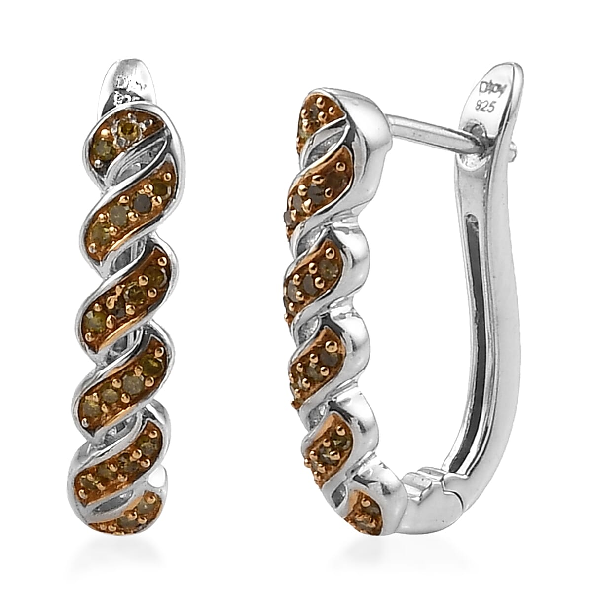 Yellow Diamond Huggie Hoop Earrings in Rhodium and Platinum Over Sterling Silver 0.25 ctw