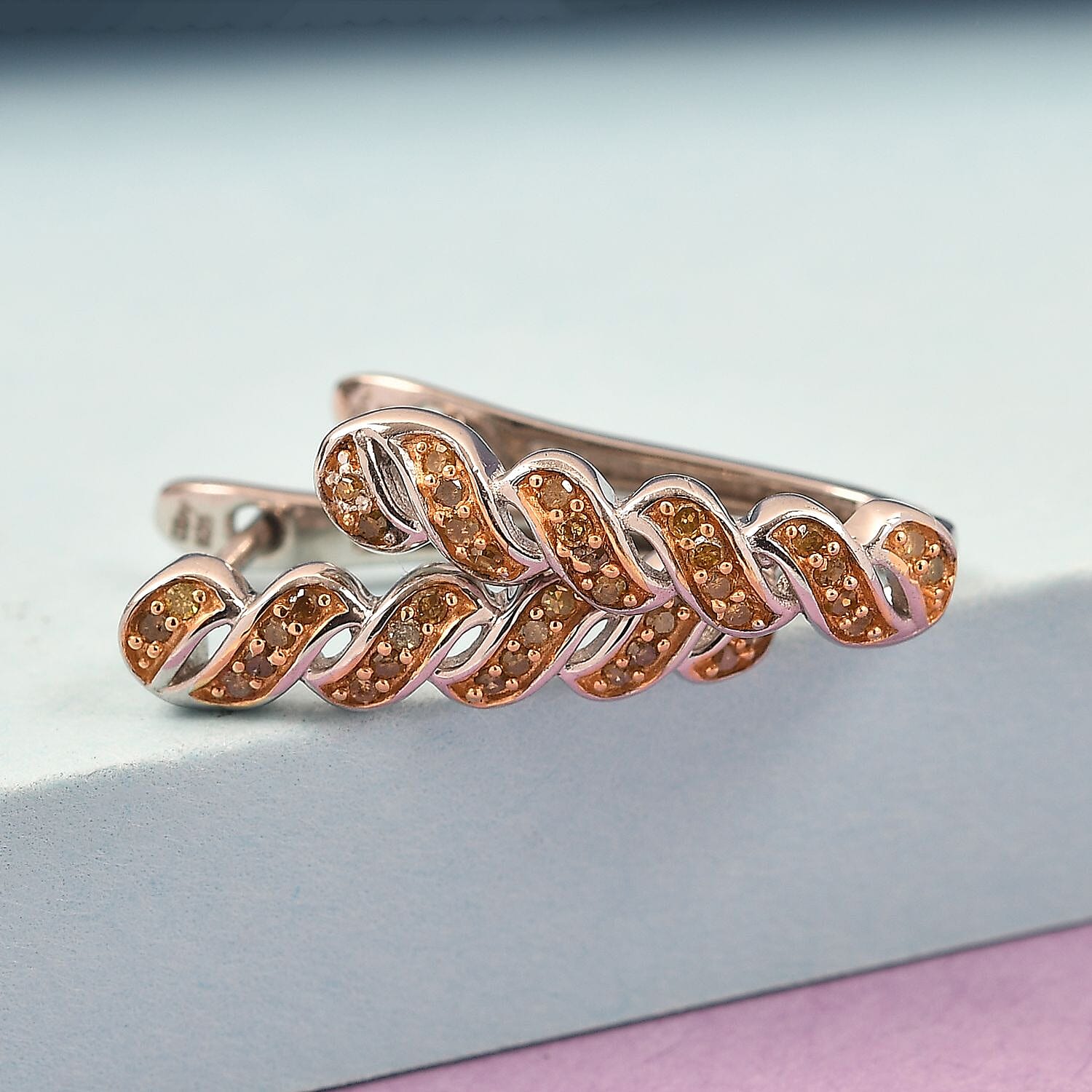 Yellow Diamond Huggie Hoop Earrings in Rhodium and Platinum Over Sterling Silver 0.25 ctw