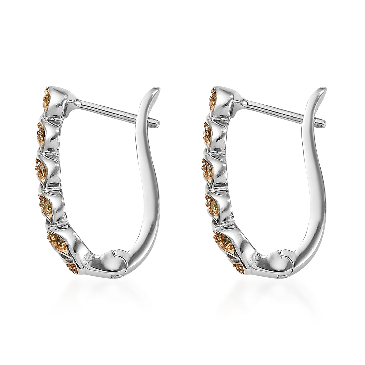 Yellow Diamond Huggie Hoop Earrings in Rhodium and Platinum Over Sterling Silver 0.25 ctw