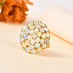 Ethiopian Welo Opal 3.48 ctw Cluster Ring in Vermeil Yellow Gold Over Sterling Silver (Size 11.5)