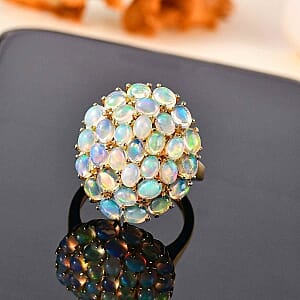 Ethiopian Welo Opal 3.48 ctw Cluster Ring in Vermeil Yellow Gold Over Sterling Silver (Size 11.5)