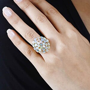 Ethiopian Welo Opal 3.48 ctw Cluster Ring in Vermeil Yellow Gold Over Sterling Silver (Size 11.5)