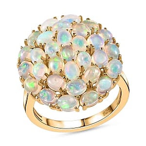 Ethiopian Welo Opal 3.48 ctw Cluster Ring in Vermeil Yellow Gold Over Sterling Silver (Size 11.5)