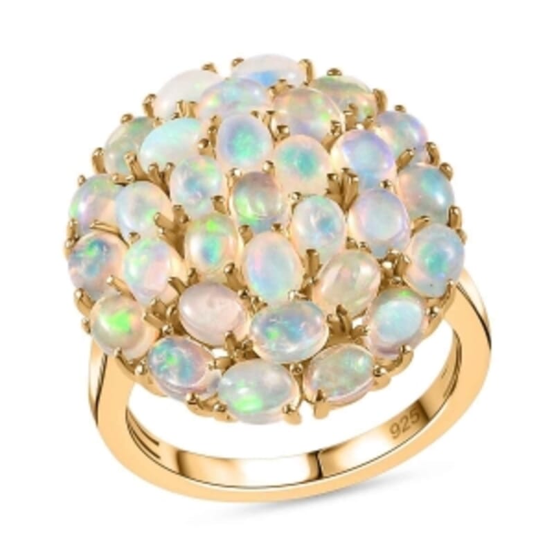 Ethiopian Welo Opal 3.48 ctw Cluster Ring in Vermeil Yellow Gold Over Sterling Silver (Size 11.5)