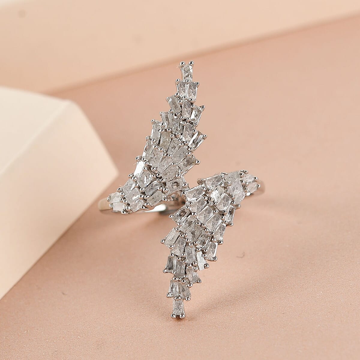 Diamond Bypass Ring in Platinum Over Sterling Silver (Size 7.0) 1.00 ctw image number 1