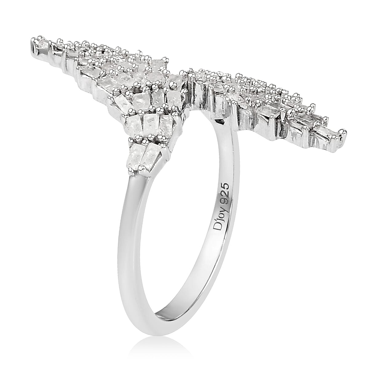 Diamond Bypass Ring in Platinum Over Sterling Silver (Size 7.0) 1.00 ctw image number 3