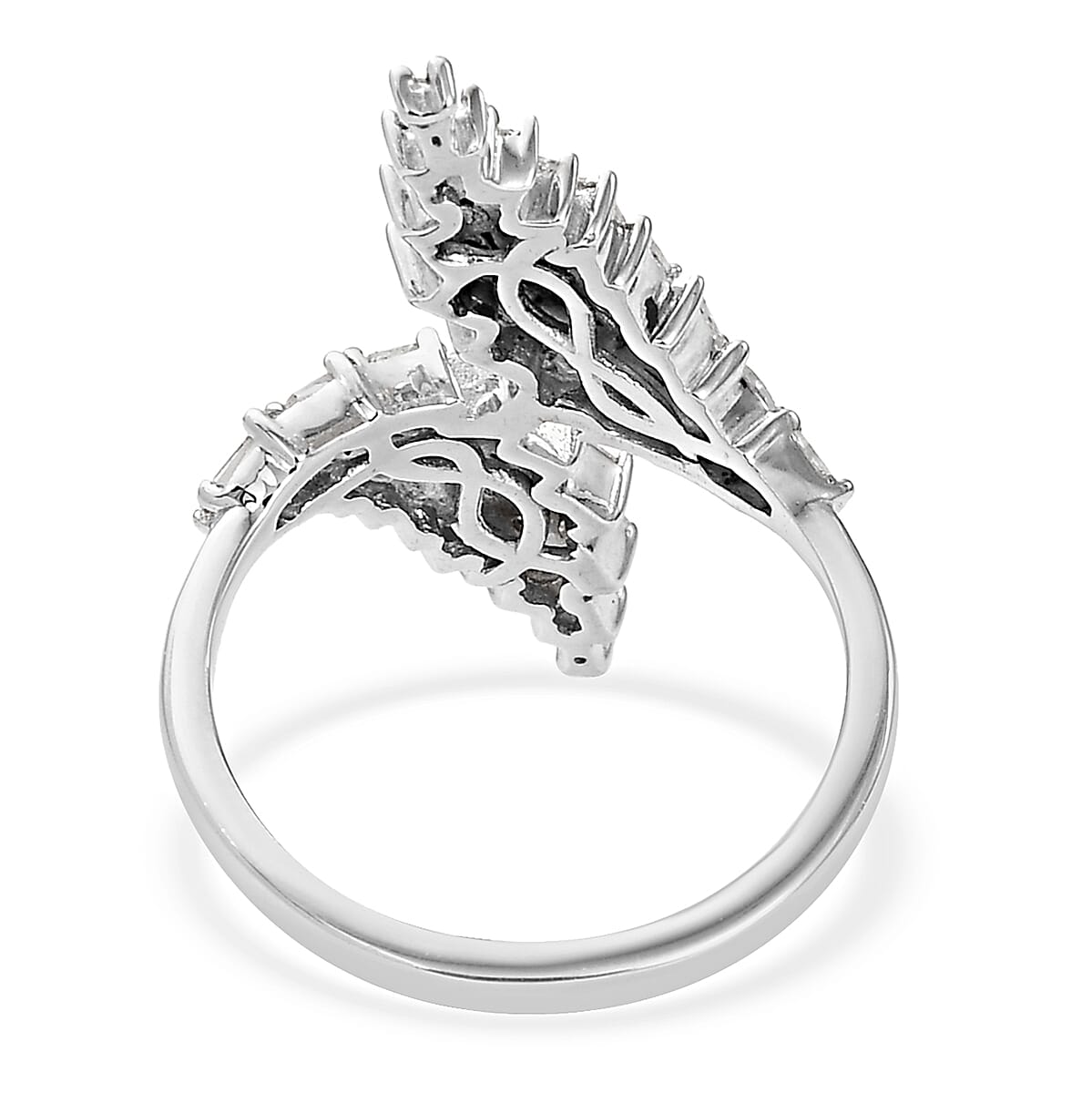 Diamond Bypass Ring in Platinum Over Sterling Silver (Size 7.0) 1.00 ctw image number 4