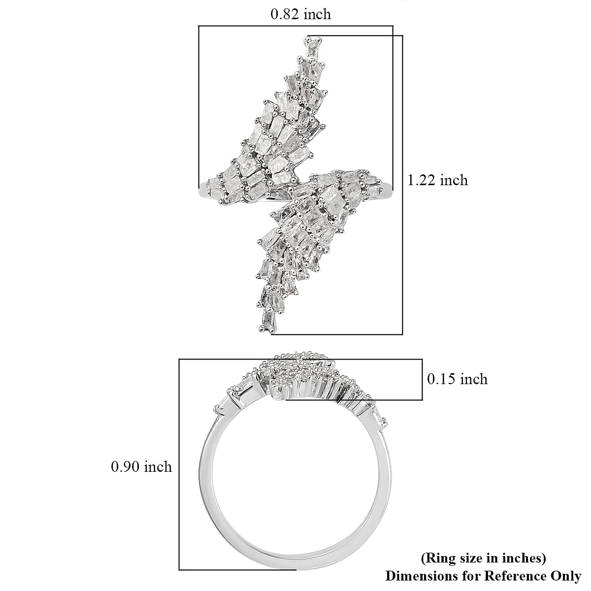 Diamond Bypass Ring in Platinum Over Sterling Silver (Size 7.0) 1.00 ctw image number 5