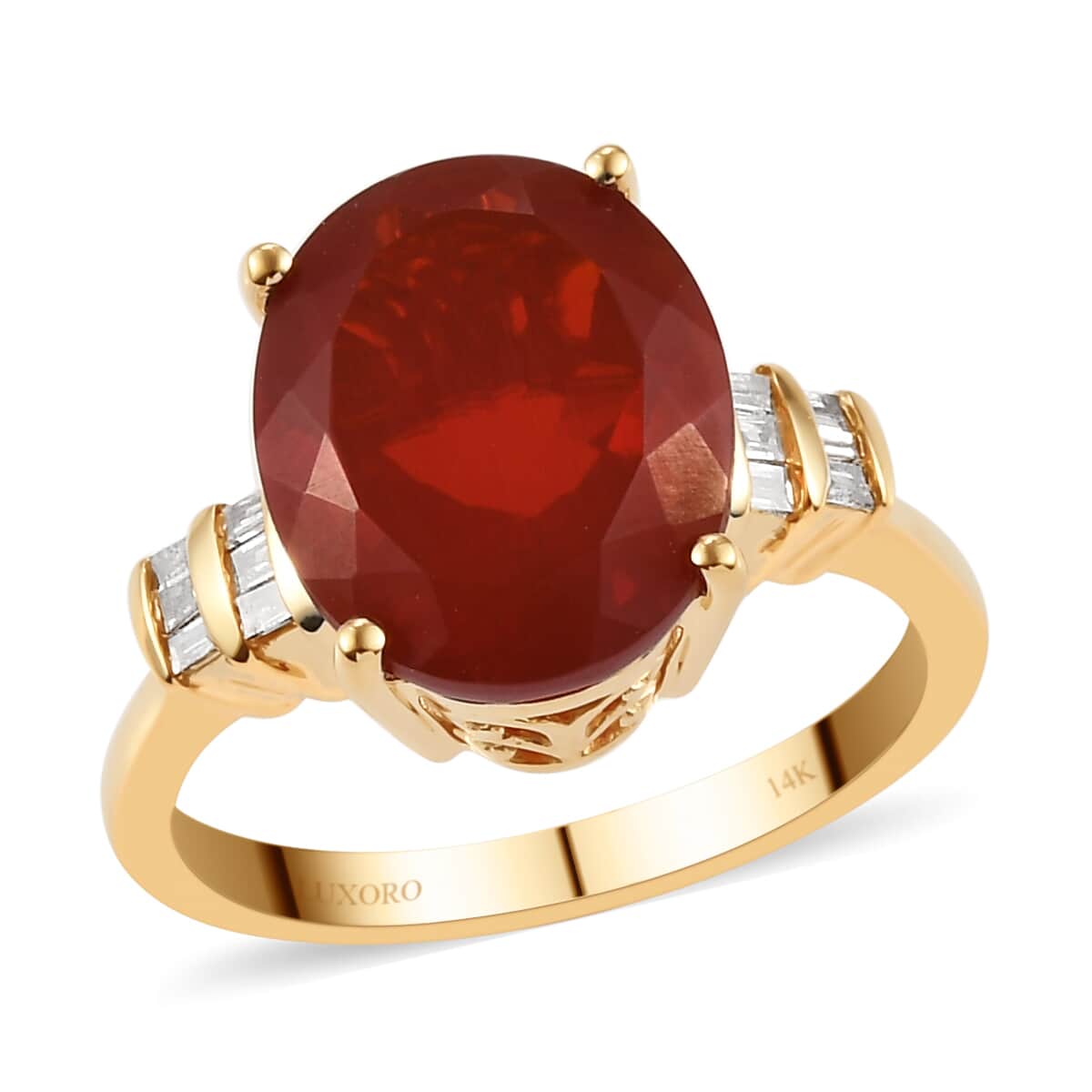 LUXORO 14K Yellow Gold Premium Crimson Fire Opal and G-H I1-I2 Diamond Ring (Size 6.0) 3.60 Grams 3.60 ctw image number 0