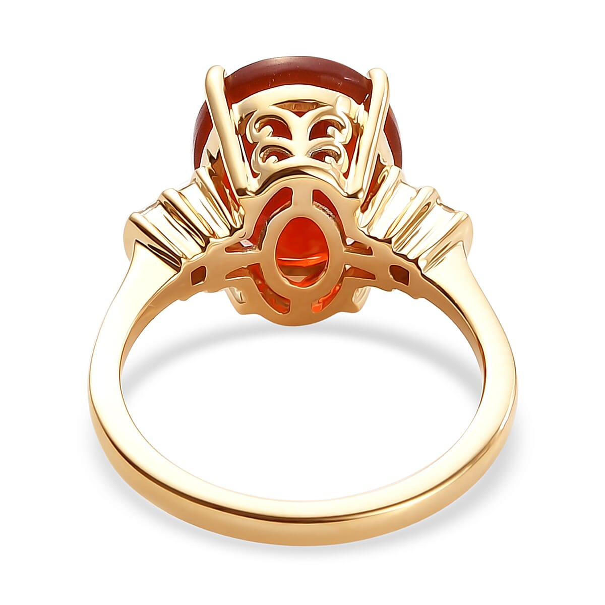 Luxoro 14K Yellow Gold Premium Crimson Fire Opal and G-H I1-I2 Diamond Ring (Size 7.0) 3.60 Grams 3.60 ctw image number 4