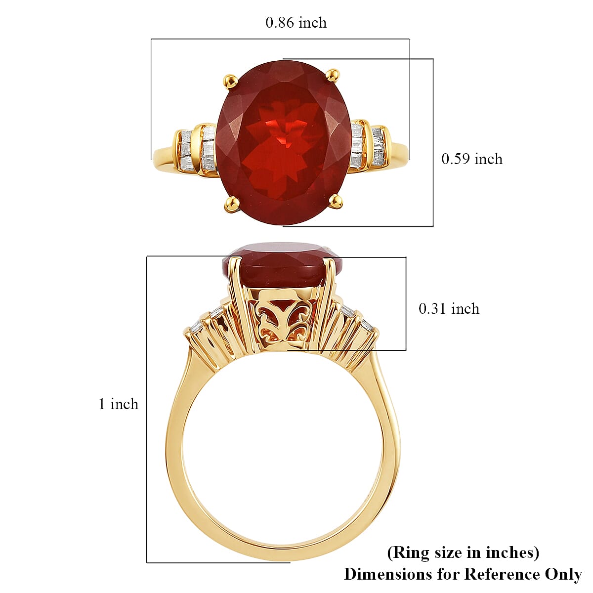 Luxoro 14K Yellow Gold Premium Crimson Fire Opal and G-H I1-I2 Diamond Ring (Size 7.0) 3.60 Grams 3.60 ctw image number 5