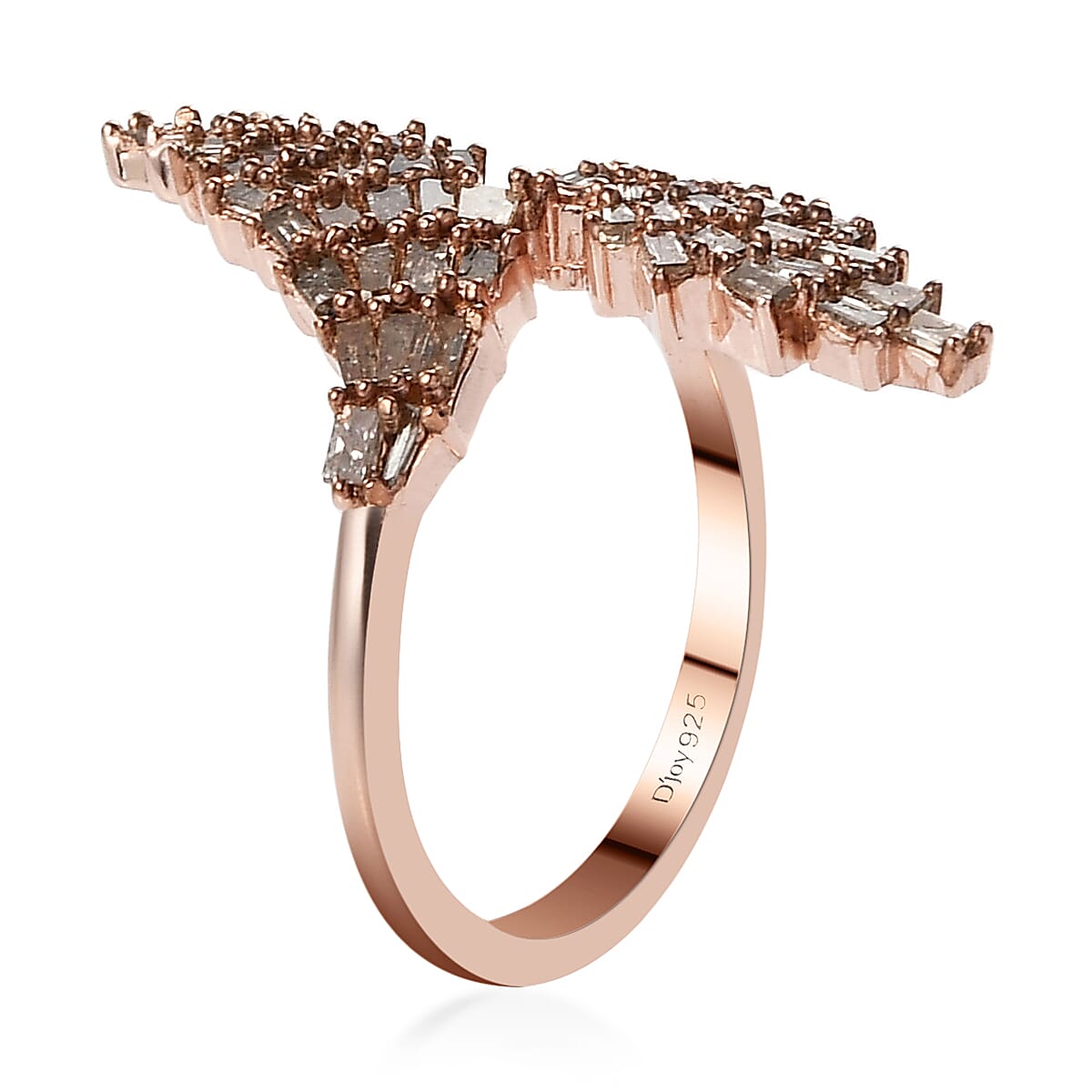 Buy Natural Champagne Diamond Bypass Ring in Vermeil Rose