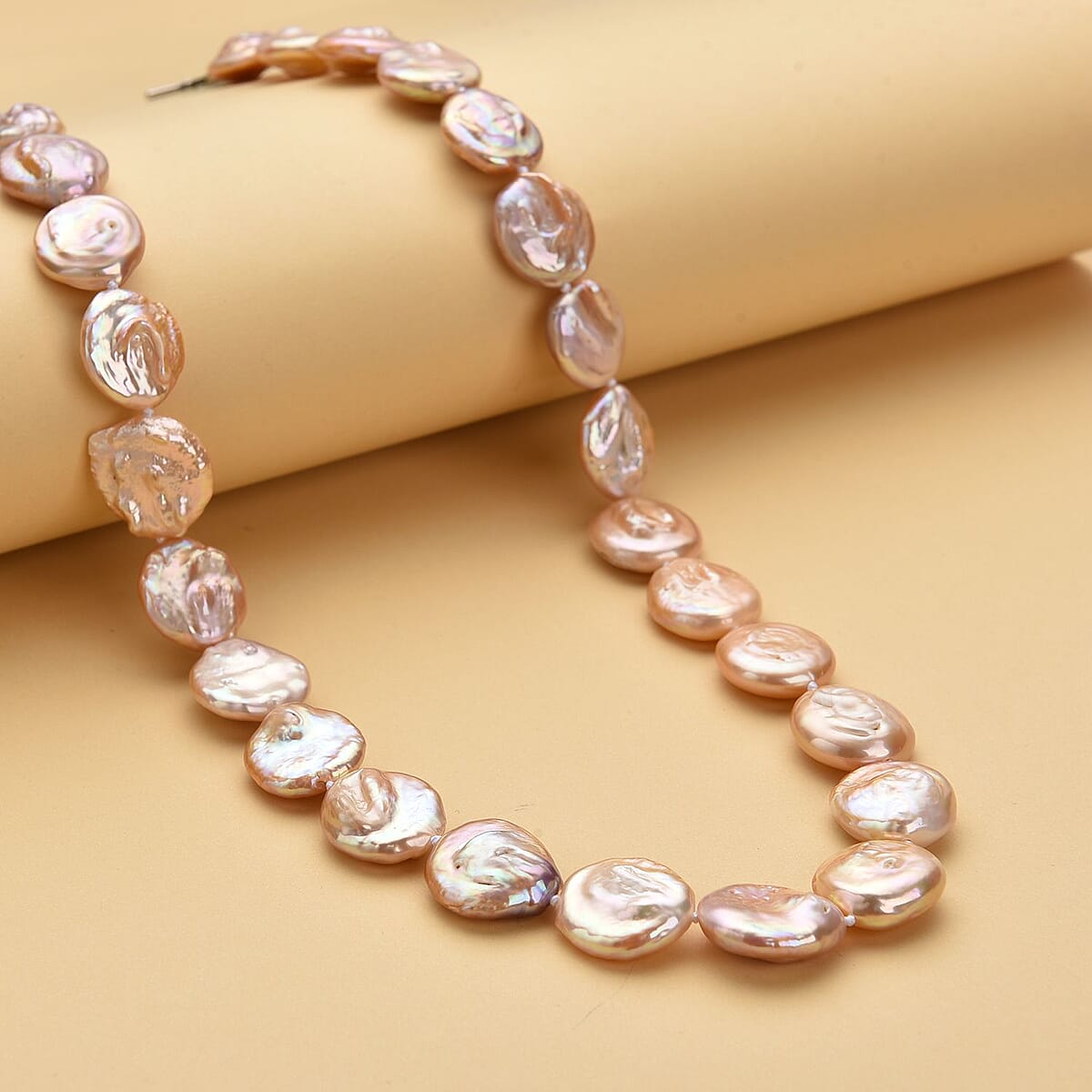Peach Coin Freshwater Pearl Necklace 20 Inches in Sterling Silver image number 1