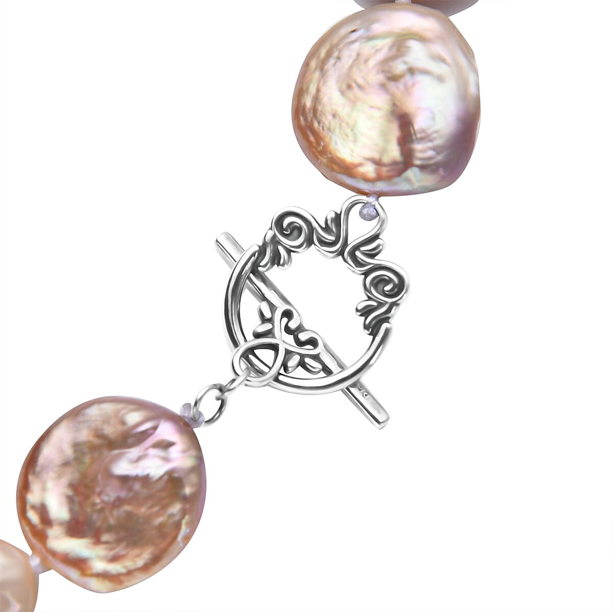 Peach Coin Freshwater Pearl Necklace 20 Inches in Sterling Silver image number 4