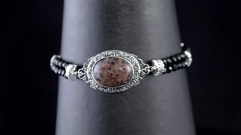Artisan Crafted Natural Yooperlite and Thai Black Spinel Bracelet in Sterling Silver (7.25 In) 44.30 ctw with Free UV Flash Light