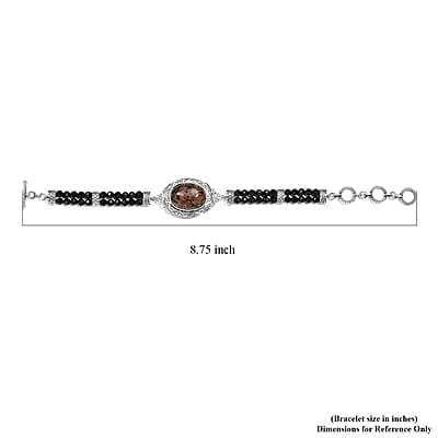 Artisan Crafted Natural Yooperlite and Thai Black Spinel Bracelet in Sterling Silver (7.25 In) 44.30 ctw with Free UV Flash Light
