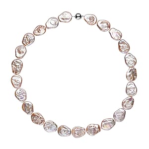 Peach Organic Shape Keshi Pearl Necklace 20 Inches in Rhodium Over Sterling Silver