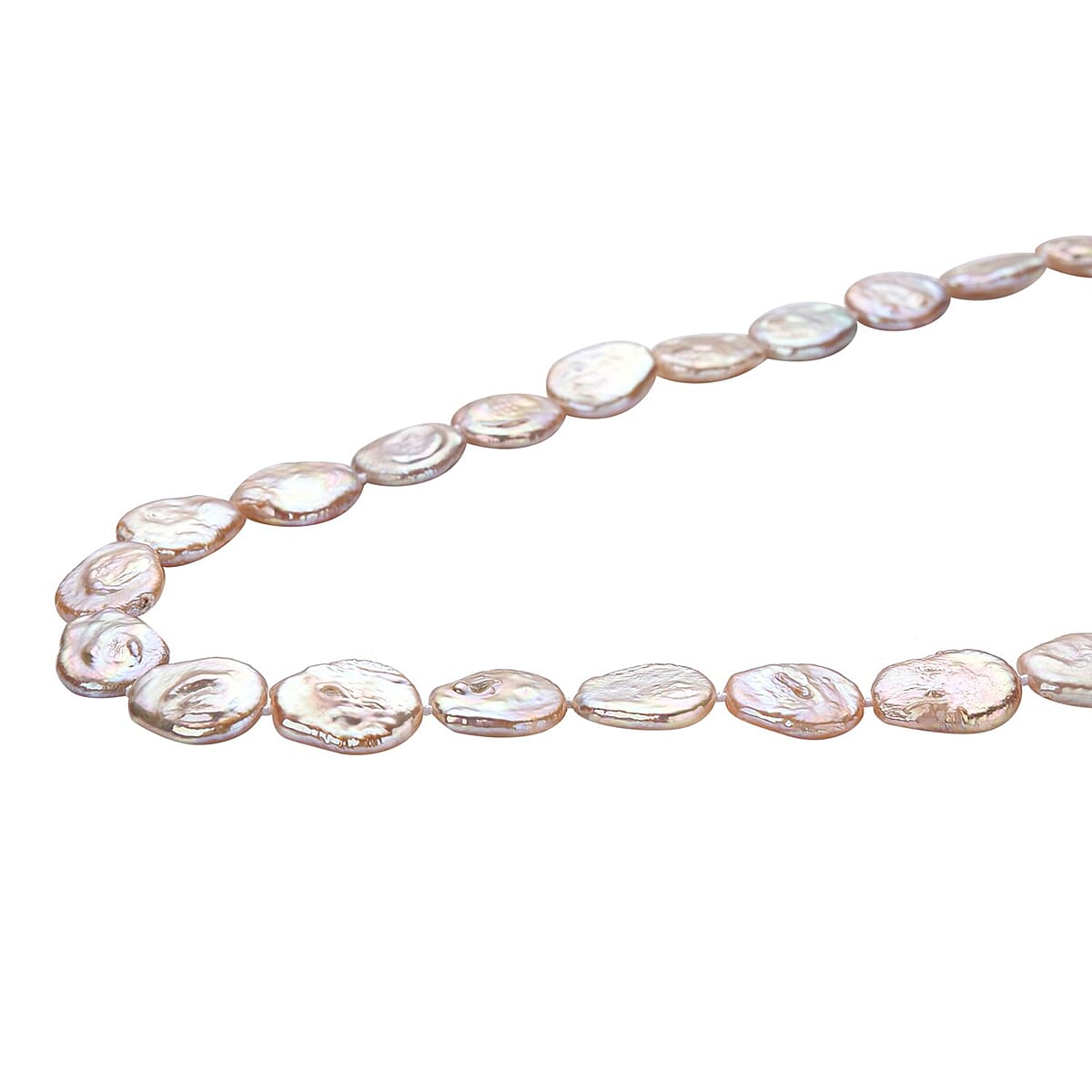 Peach Organic Shape Keshi Pearl Necklace 20 Inches in Rhodium Over Sterling Silver image number 2