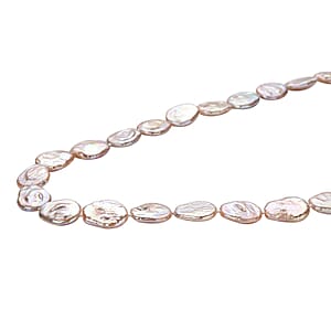Peach Organic Shape Keshi Pearl Necklace 20 Inches in Rhodium Over Sterling Silver