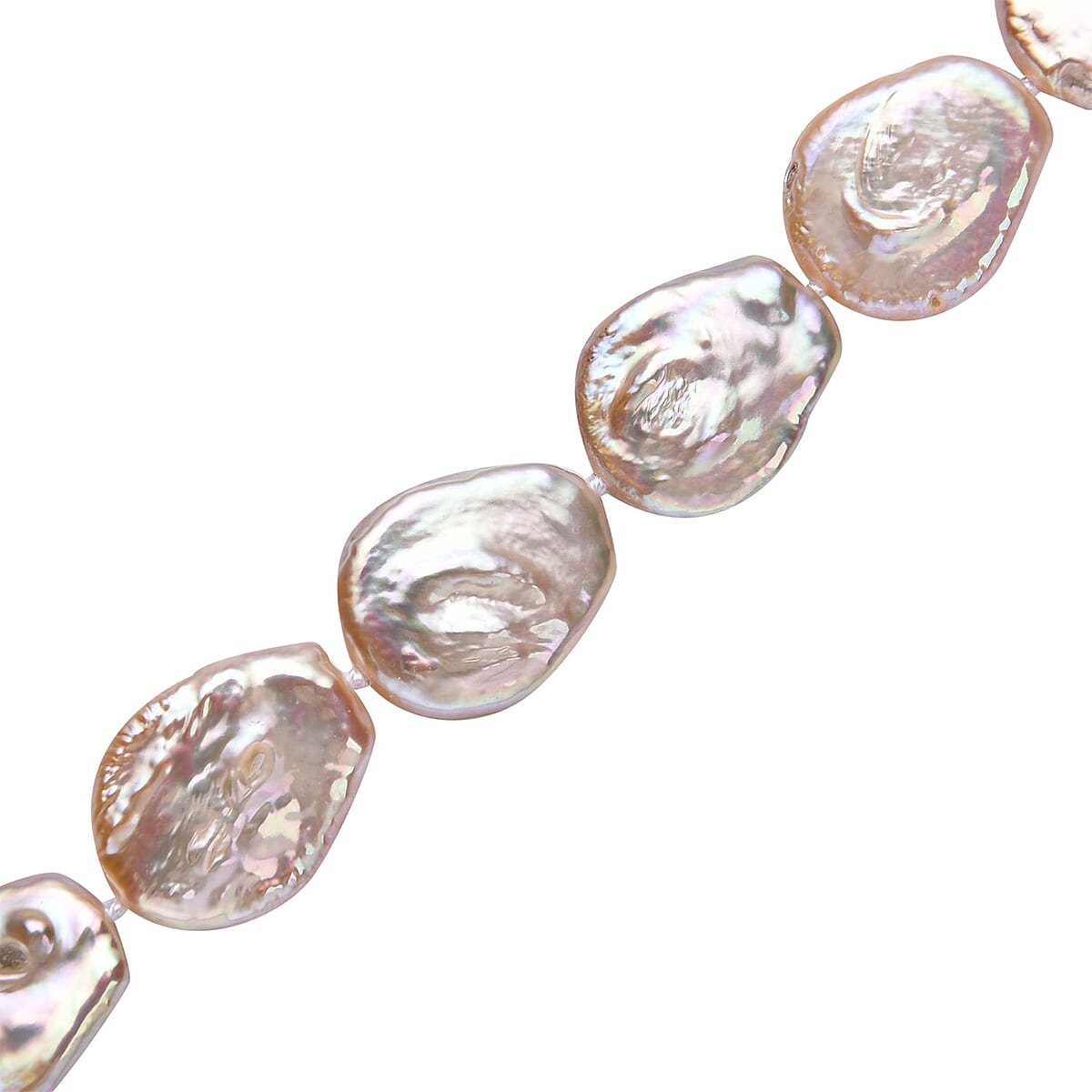 Peach Organic Shape Keshi Pearl Necklace 20 Inches in Rhodium Over Sterling Silver image number 3