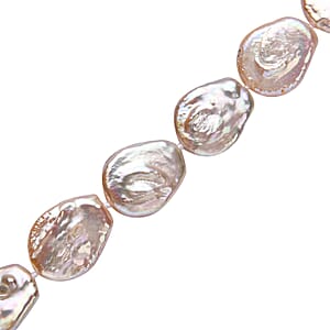 Peach Organic Shape Keshi Pearl Necklace 20 Inches in Rhodium Over Sterling Silver