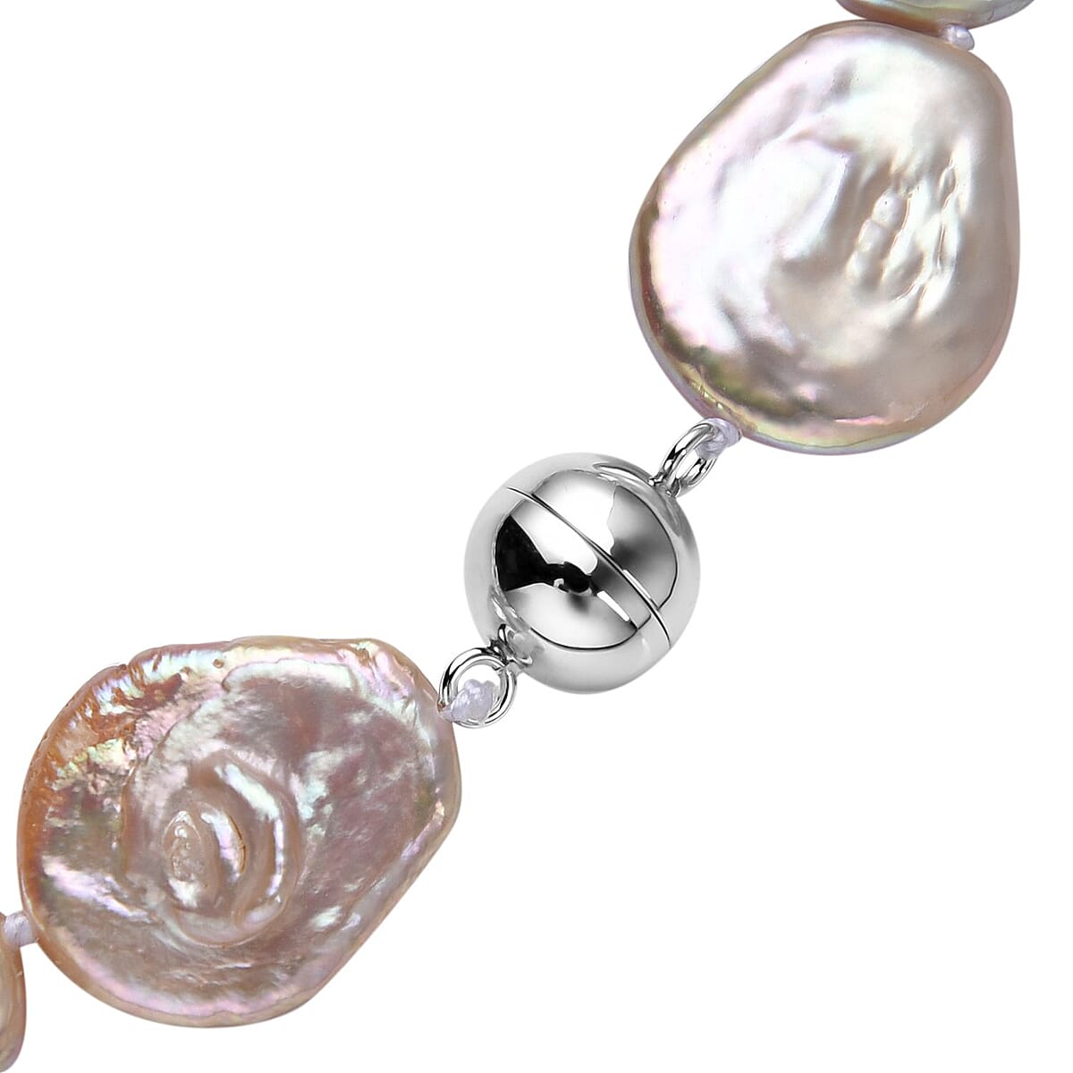 Peach Organic Shape Keshi Pearl Necklace 20 Inches in Rhodium Over Sterling Silver image number 4