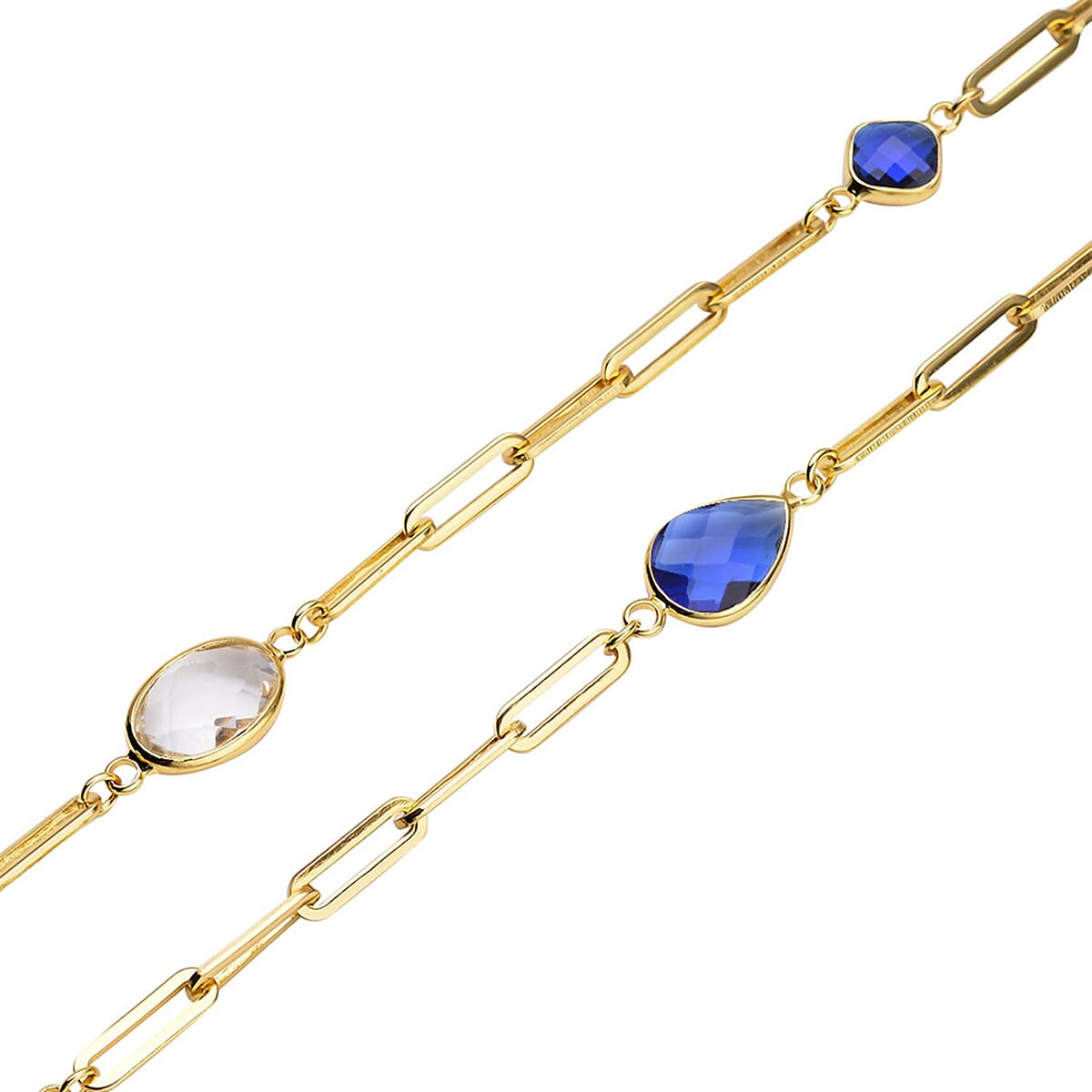 Simulated Multi Gemstone Paper Clip Chain Station Necklace (28 Inches) in ION Plated YG Stainless Steel , Tarnish-Free, Waterproof, Sweat Proof Jewelry image number 3