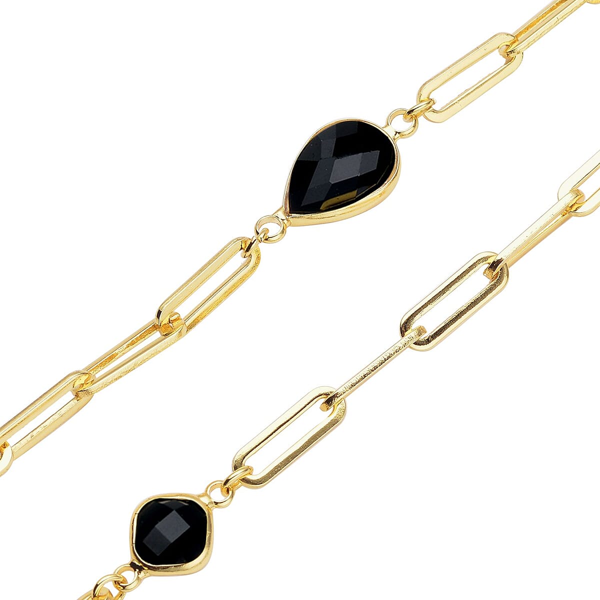 Simulated Black Spinel Paper Clip Chain Station Necklace (28 Inches) in ION Plated YG Stainless Steel | Tarnish-Free, Waterproof, Sweat Proof Jewelry image number 3