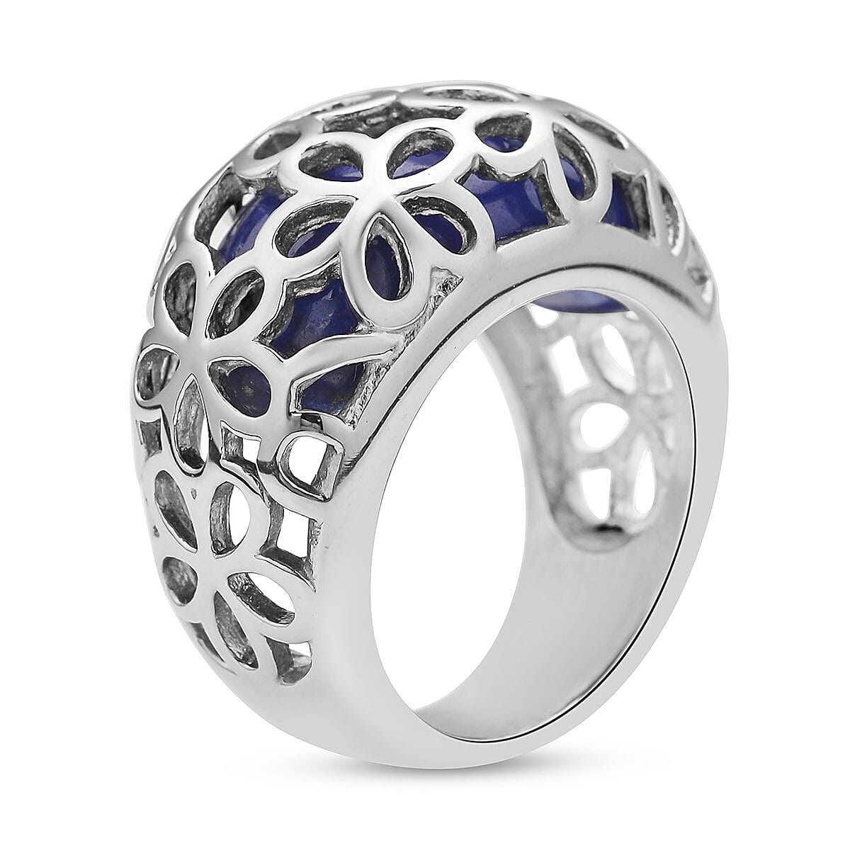 Lapis Lazuli Floral Dome Ring in Stainless Steel (Size 10.0) 15.00 ctw