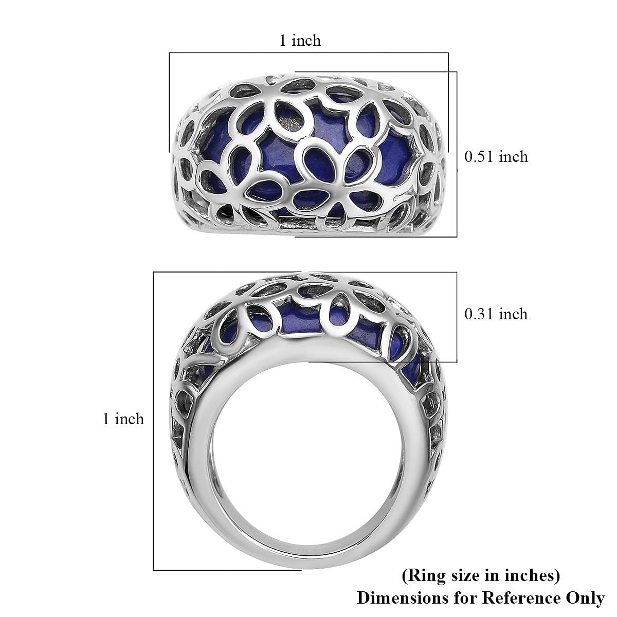 Lapis Lazuli Floral Dome Ring in Stainless Steel (Size 10.0) 15.00 ctw