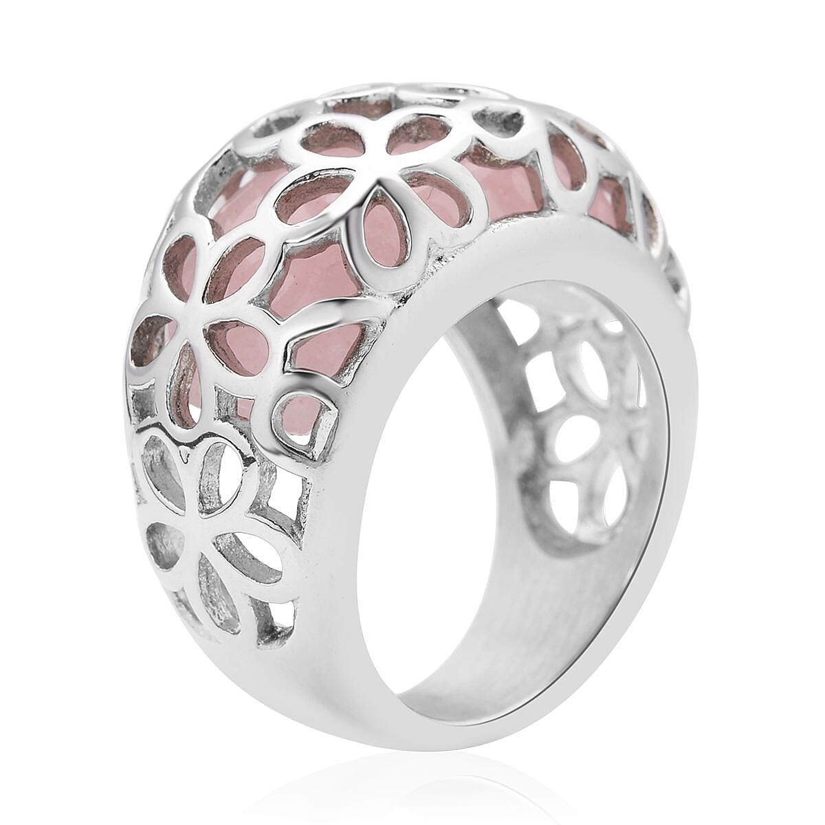 Galilea Rose Quartz Floral Dome Ring in Stainless Steel (Size 8.0) 15.00 ctw image number 3