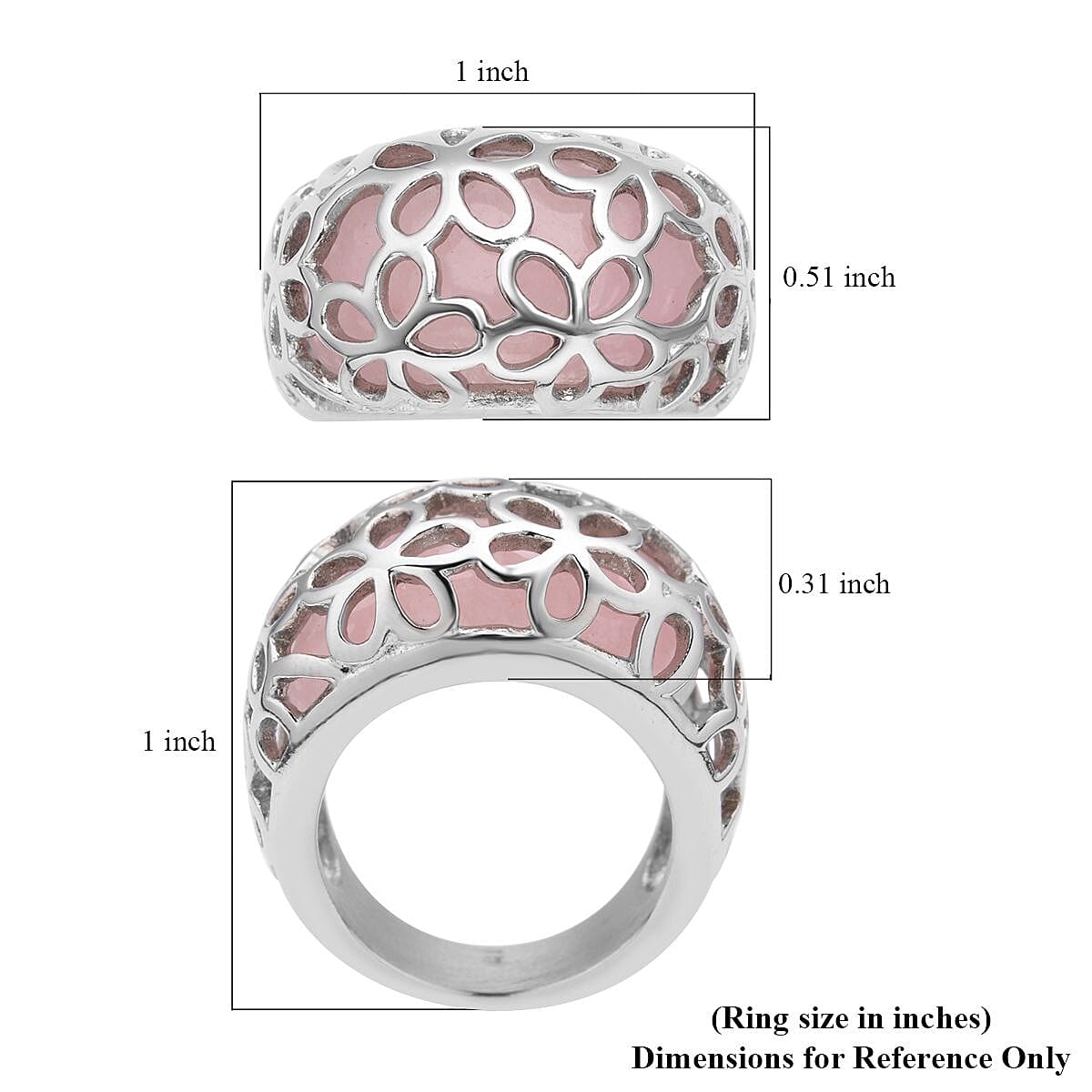 Galilea Rose Quartz Floral Dome Ring in Stainless Steel (Size 8.0) 15.00 ctw image number 5