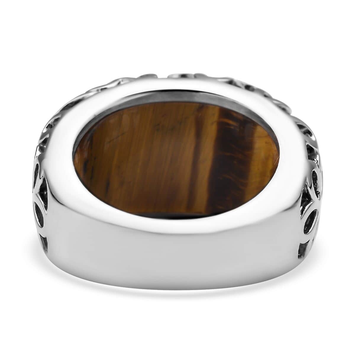 Yellow Tiger's Eye Floral Dome Ring in Stainless Steel (Size 7.0) 15.00 ctw image number 4