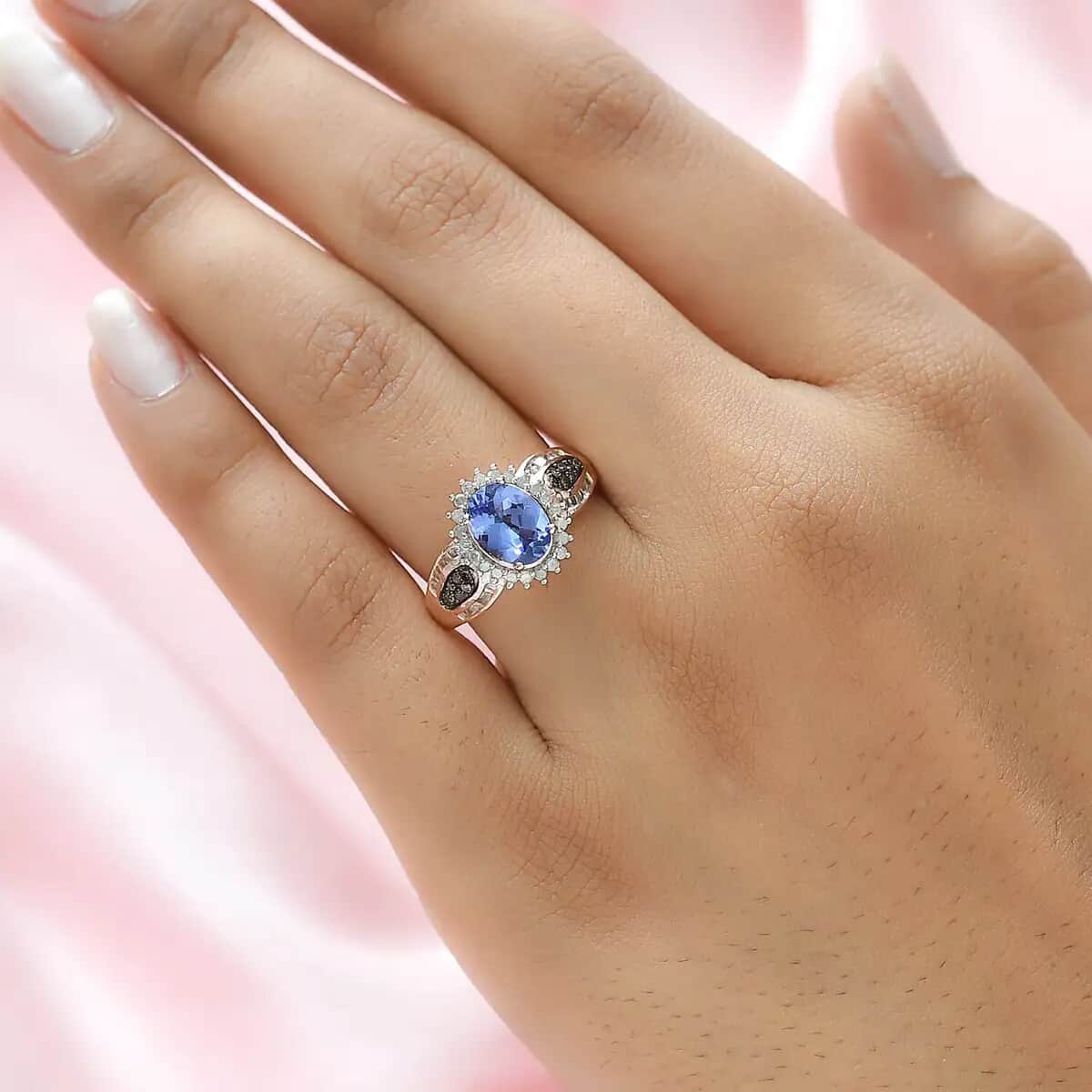 Tanzanite Sunburst Ring, Natural Champagne and White Diamond Accent Ring, Vermeil Rose Gold Over Sterling Silver Ring, Tanzanite Jewelry For Her 1.80 ctw (Size 10) image number 5
