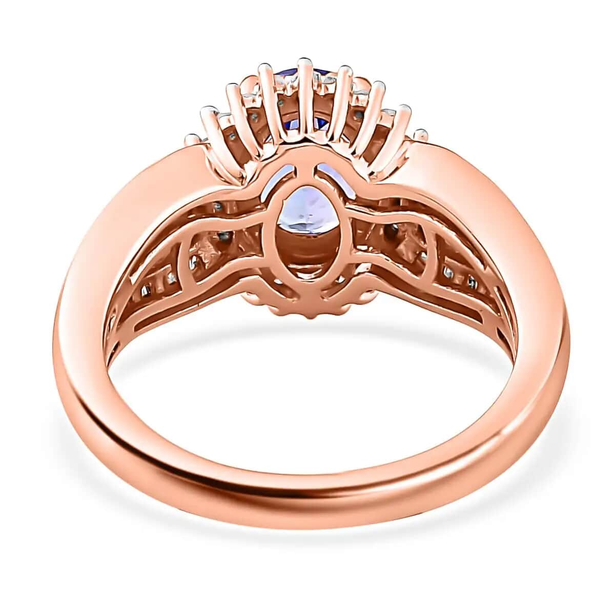 Tanzanite Sunburst Ring, Natural Champagne and White Diamond 1.80 ctw Accent Ring, Vermeil Rose Gold Over Sterling Silver Ring, Tanzanite Jewelry For Her (Size 5) image number 4